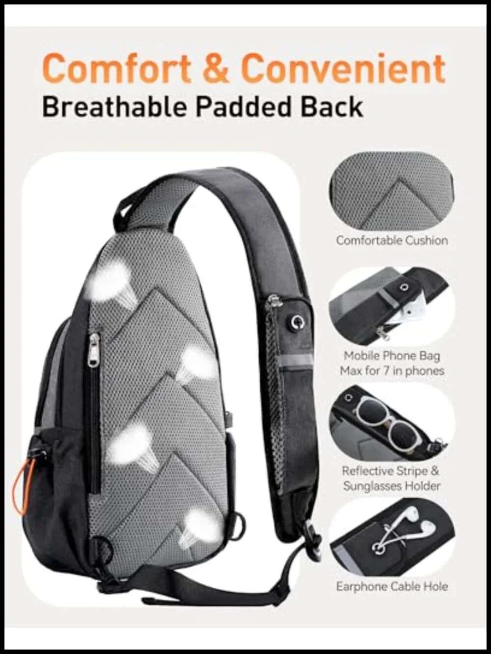 AGPTEK RFID Crossbody Sling Bag for Men Women, Large Capacity Daypack with